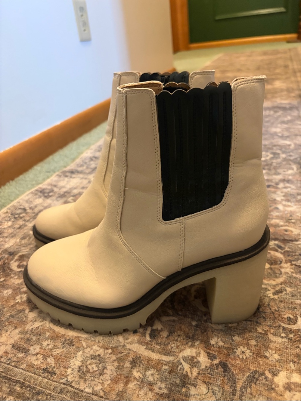 Chunky Cream Chelsea Heeled Boot with Black Elastic Panel